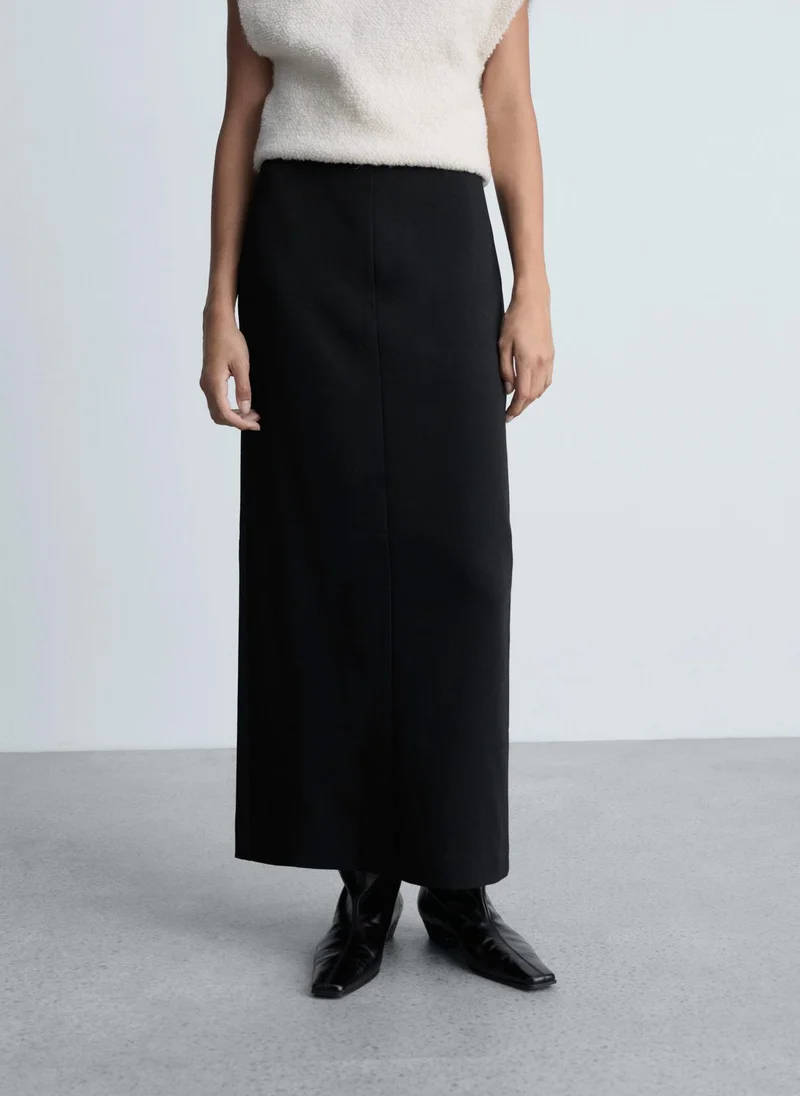 MANGO Hemp Blend Stretch Straight Skirt