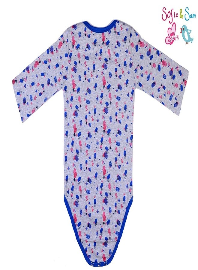 Sofie & Sam Premium Cotton 1 Pc Baby Romper Full Sleeves (3-6) Months - Pinapple/Blue - Image 3