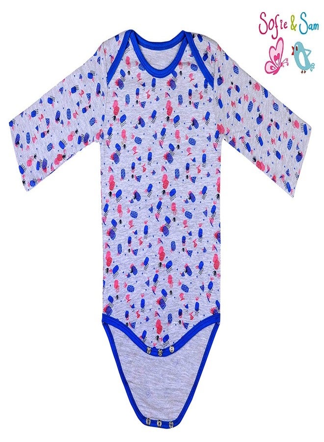Sofie & Sam Premium Cotton 1 Pc Baby Romper Full Sleeves (3-6) Months - Pinapple/Blue - Image 2