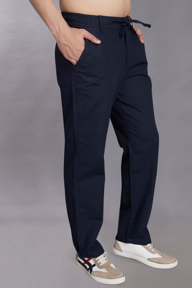 DIVISIVE Men's Relaxed Fit Cotton Linen Blend Trousers (DPT15_30_Navy) - Image 4