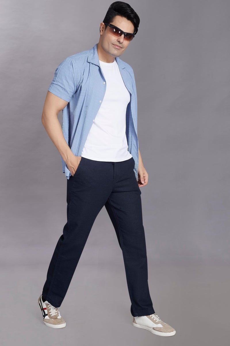DIVISIVE Men's Relaxed Fit Cotton Linen Blend Trousers (DPT15_30_Navy) - Image 2