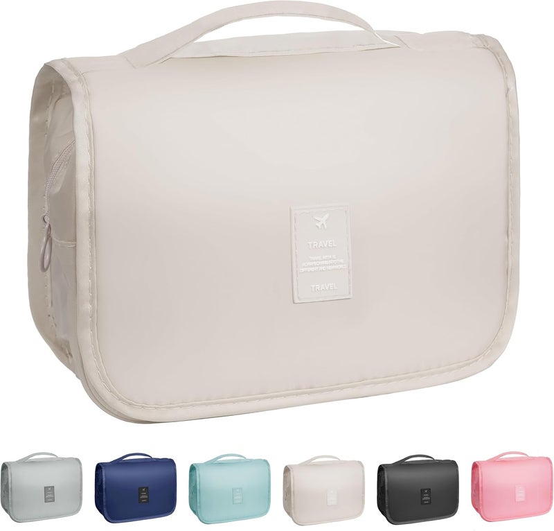 YEMEDA Toiletry Bag Travel Bag with Hanging Hook, Waterproof Capacity Hanging Multifunctional Makeup Bag for Toiletries, Portable Cosmetic Bag Travel Organizer for Women and Men(Beige) - Image 1
