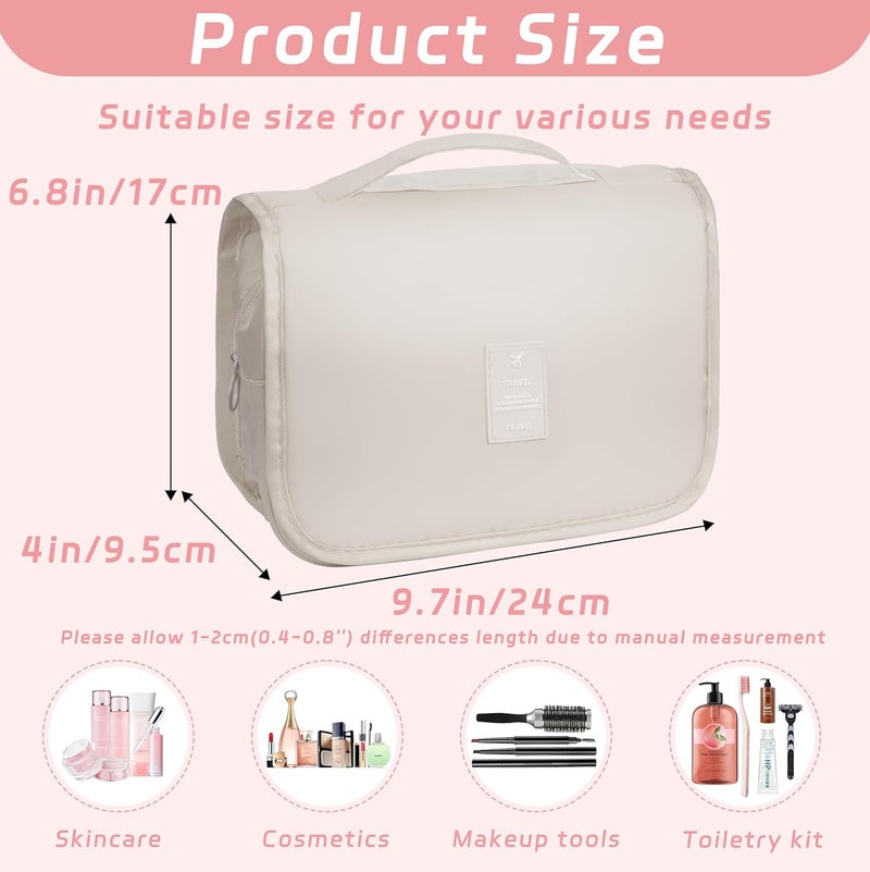 YEMEDA Toiletry Bag Travel Bag with Hanging Hook, Waterproof Capacity Hanging Multifunctional Makeup Bag for Toiletries, Portable Cosmetic Bag Travel Organizer for Women and Men(Beige) - Image 2