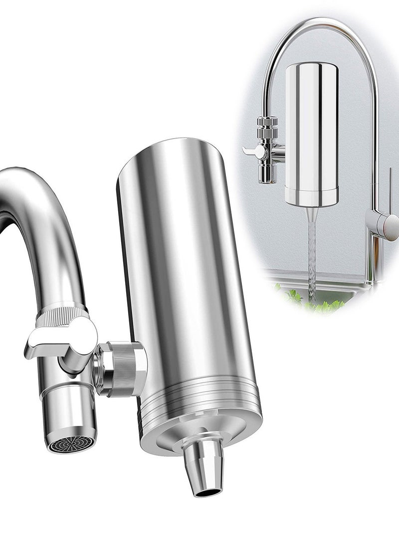 Y&D Faucet Water Filter 1200 Gallons Kitchen Purifier Stainless Steel Mount Filtration System Remove Chlorine Odor and Sediment Improve Taste 5-in-1 Function - Image 1