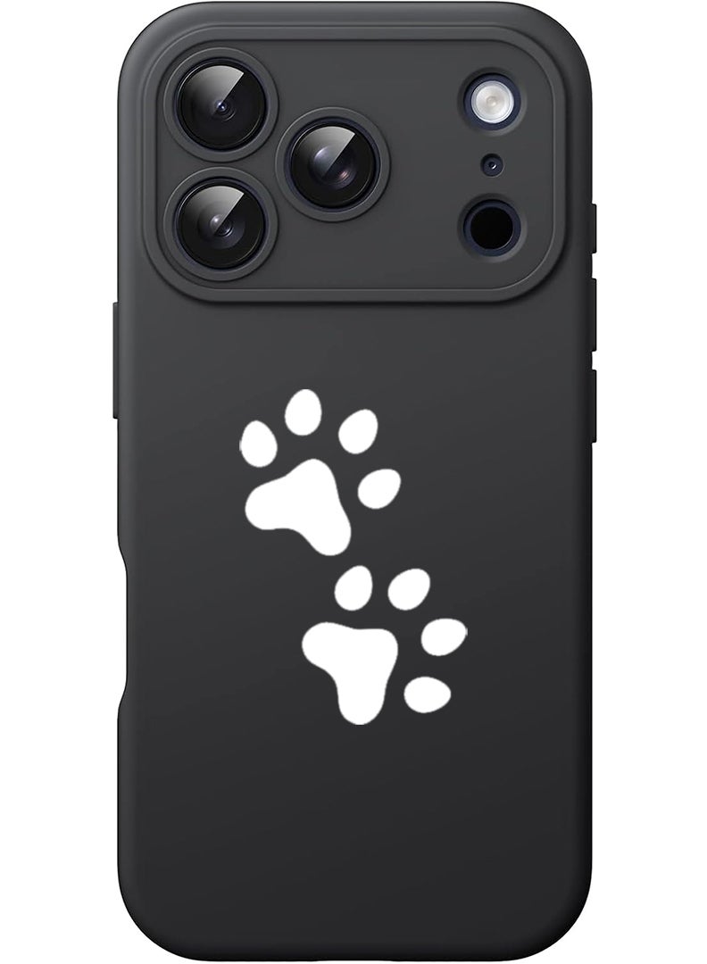 Theodor Protective Slim Fit Case Liquid Silicone Cover with Full Body Protection Anti-Scratch Shockproof Case For Apple iPhone 17 Pro Max (Black) Paw - White - Image 1