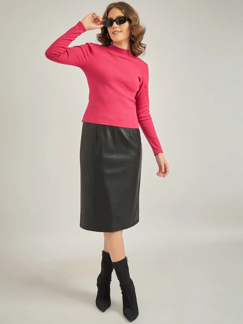 OUTZIDR Pink Basic Solid Fitted Ribbed Top