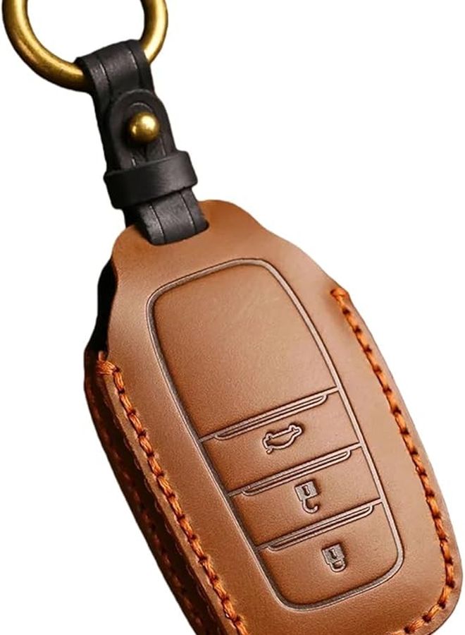 Brown Leather Key Fob Case Compatible For Toyota Land Cruiser 250 300 Prado 2024 2025 - Image 1
