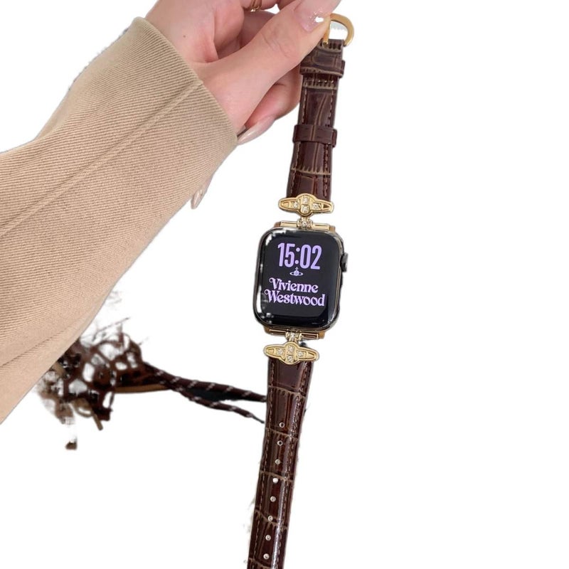AD Brown Classic Leather Strap Smartwatch Band Compatible with Apple Watch with Adjustable Fit Replacement Strap for Daily Wear - Image 4
