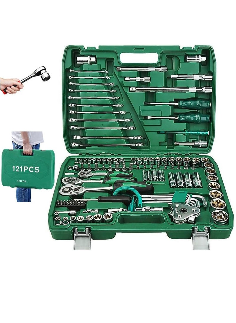 Mechanic Socket Tool Kit Set,121PCS Car Repair Tool Wrench Set Batch Head Ratchet Pawl Socket Spanner Screwdriver Auto Repairing and Household with Case - Image 1