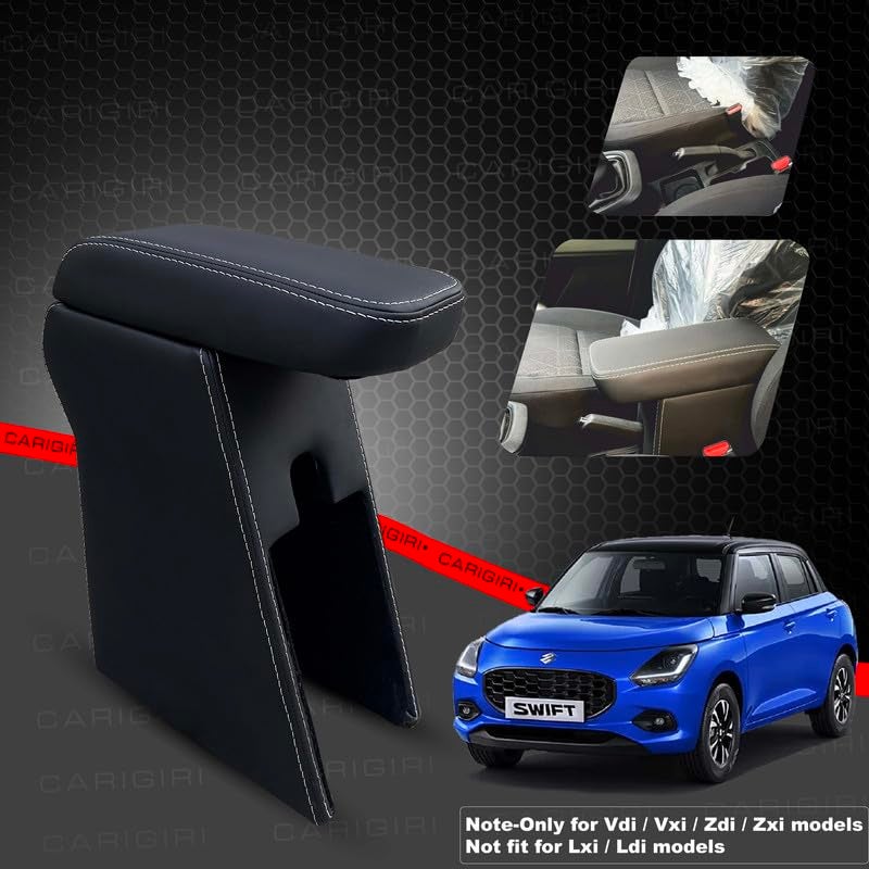 Carigiri Premium Finish Car Armrest with Storage Box And High Density Moulded Foam For Maruti Suzuki Swift (Models-2024,2025)(ONLY FOR ZXI,ZDI/ZXI+ MODELS) (White Seam,Nappa Leatherette) - Image 2