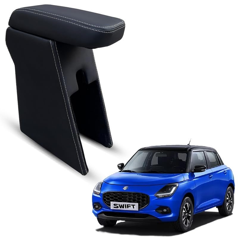 Carigiri Premium Finish Car Armrest with Storage Box And High Density Moulded Foam For Maruti Suzuki Swift (Models-2024,2025)(ONLY FOR ZXI,ZDI/ZXI+ MODELS) (White Seam,Nappa Leatherette) - Image 1