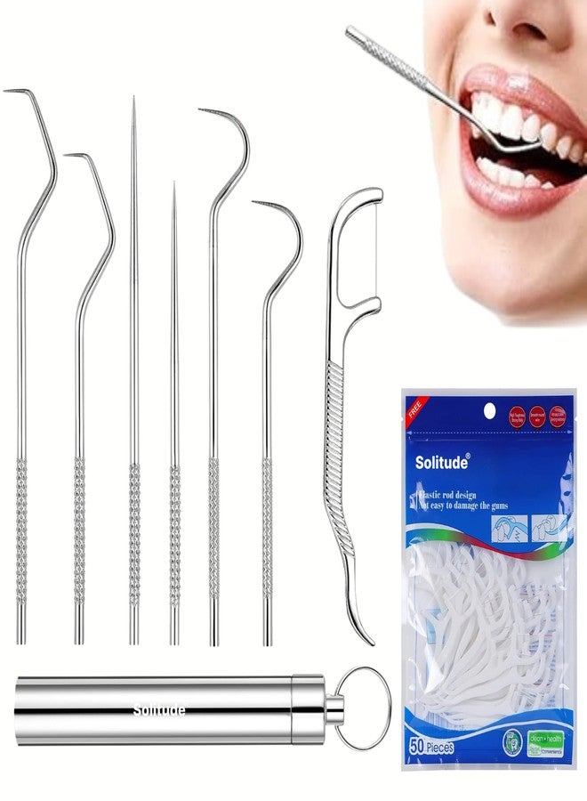 Solitude 7 in 1 Teeth Cleaning Tool Kit | Portable Stainless Steel Dental Tools for Outdoor Camping, Travel, and Braces Maintenance | Toothpicks Pocket Set with 50 Pieces Dental Floss - Image 1