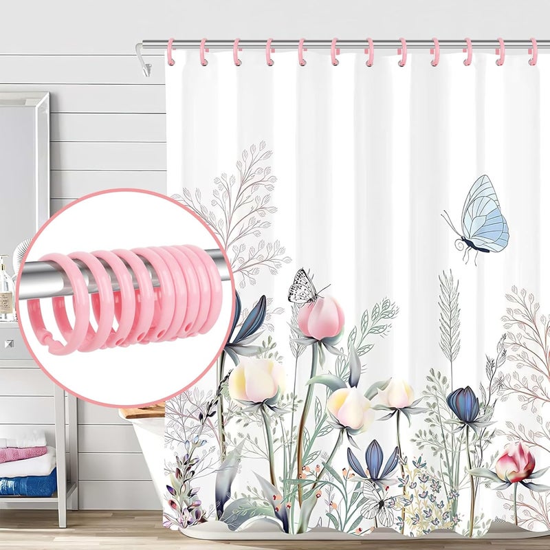 Qulable Pink Shower Curtain Hooks - 12 Pcs Circular Plastic Shower Curtain Rings for Bathroom - O Shaped Light Pink Shower Hooks Rings for Shower Curtain Rod - Image 2