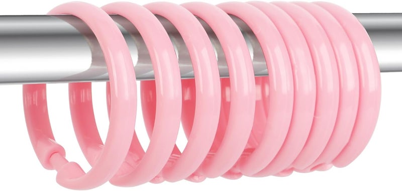 Qulable Pink Shower Curtain Hooks - 12 Pcs Circular Plastic Shower Curtain Rings for Bathroom - O Shaped Light Pink Shower Hooks Rings for Shower Curtain Rod - Image 1
