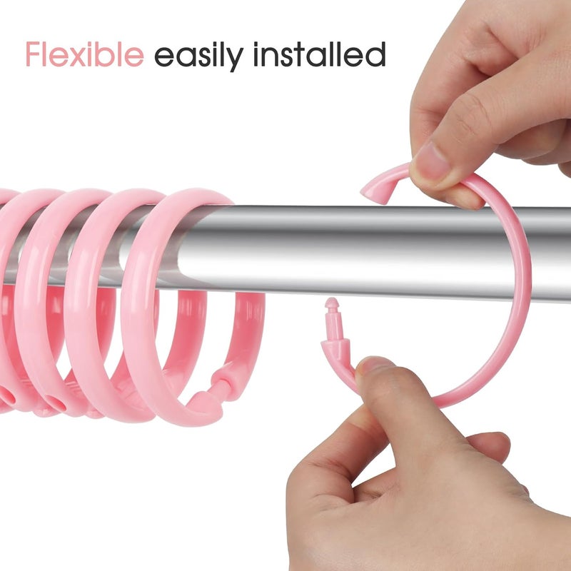 Qulable Pink Shower Curtain Hooks - 12 Pcs Circular Plastic Shower Curtain Rings for Bathroom - O Shaped Light Pink Shower Hooks Rings for Shower Curtain Rod - Image 4