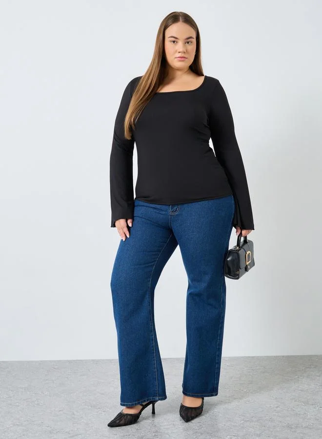 Styli Styli Plus Size Burgundy Ribbed Top