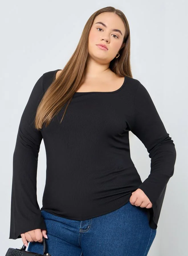 Styli Styli Plus Size Burgundy Ribbed Top