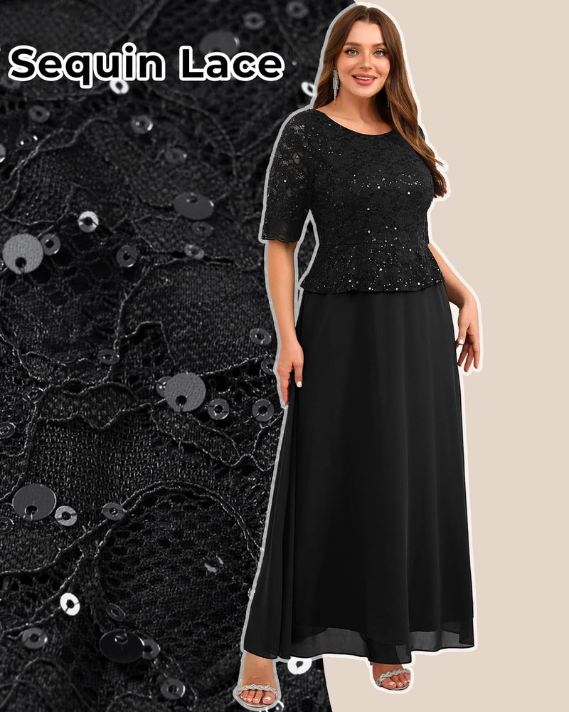 Talisea Plus Size Formal Dresses Black Mother of The Bride Evening Gowns Wedding Guest Sequin Lace Bodice Long Dress for Women - Image 4