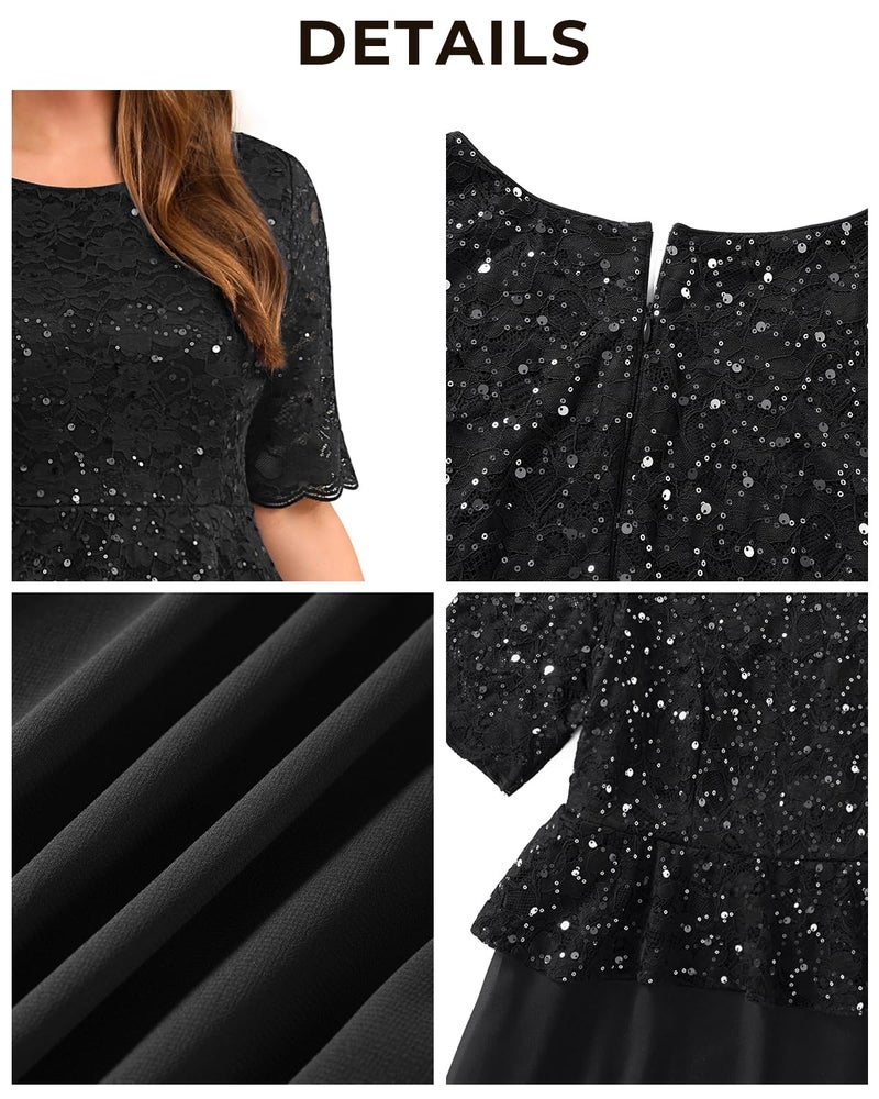Talisea Plus Size Formal Dresses Black Mother of The Bride Evening Gowns Wedding Guest Sequin Lace Bodice Long Dress for Women - Image 5