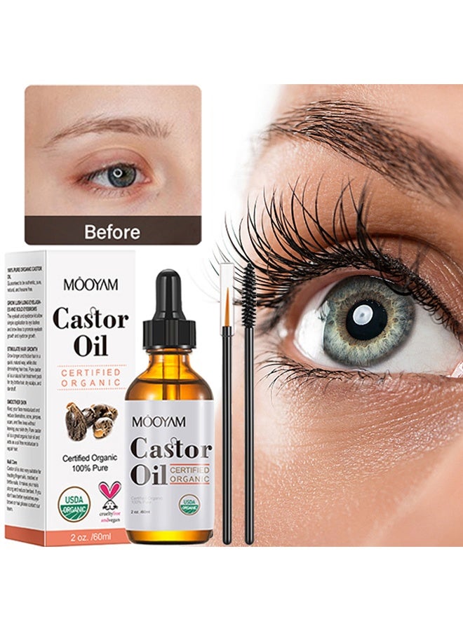 MOOYAM Castor Oil, USDA Certified Organic, 100% Pure, Cold Pressed, Hexane Free, Stimulates Eyelash, Eyebrow and Hair Growth, Skin Moisturizer and Degreaser - 60ml - Image 1