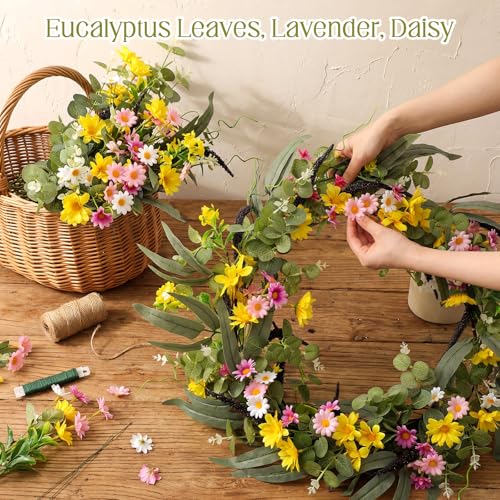 CraftyDream 32" Spring Summer Wreath for Front Door Extra Large Fake Floral Wreath with Eucalyptus Leaves, Lavender and Daisy for Window Farmhouse Festival Holiday Party Wedding Home Seasonal Decor - Image 3