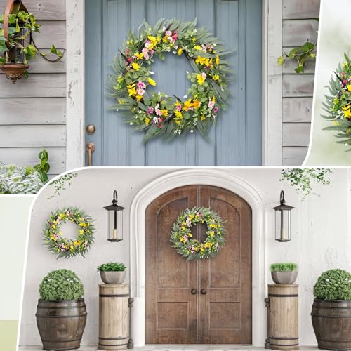 CraftyDream 32" Spring Summer Wreath for Front Door Extra Large Fake Floral Wreath with Eucalyptus Leaves, Lavender and Daisy for Window Farmhouse Festival Holiday Party Wedding Home Seasonal Decor - Image 5