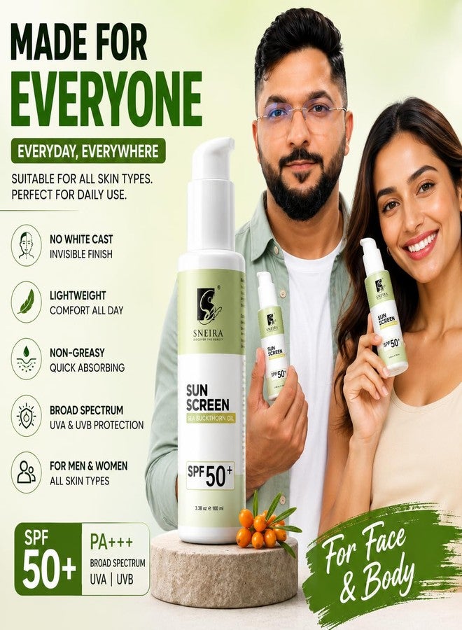 SNEIRA Sea Buckthorn Oil Sunscreen SPF 50+ 200ml | Broad Spectrum UVA UVB Sun Protection for Face-Body |Fast Absorbing No White Cast Sunscreen | Water Resistant Daily Use for All Skin| Men-Women - Image 2