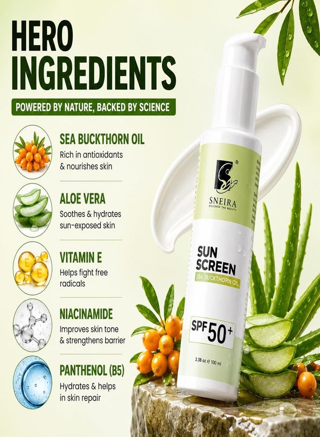 SNEIRA Sea Buckthorn Oil Sunscreen SPF 50+ 200ml | Broad Spectrum UVA UVB Sun Protection for Face-Body |Fast Absorbing No White Cast Sunscreen | Water Resistant Daily Use for All Skin| Men-Women - Image 4