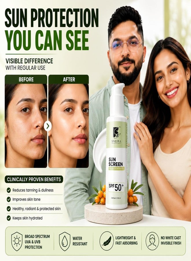 SNEIRA Sea Buckthorn Oil Sunscreen SPF 50+ 200ml | Broad Spectrum UVA UVB Sun Protection for Face-Body |Fast Absorbing No White Cast Sunscreen | Water Resistant Daily Use for All Skin| Men-Women - Image 5