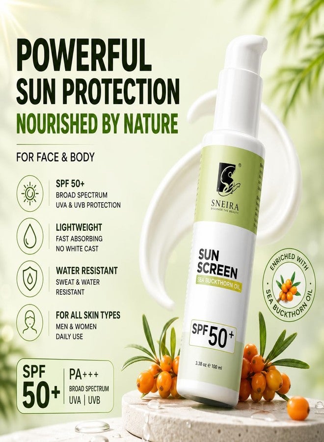 SNEIRA Sea Buckthorn Oil Sunscreen SPF 50+ 200ml | Broad Spectrum UVA UVB Sun Protection for Face-Body |Fast Absorbing No White Cast Sunscreen | Water Resistant Daily Use for All Skin| Men-Women - Image 3
