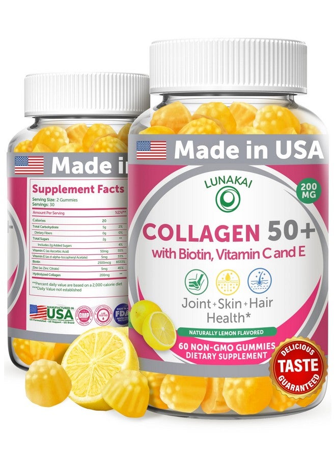 Lunakai USA Made Collagen Gummies for Women & Men Over 50, Biotin & Vitamin C, Supports Skin Elasticity, Hair & Nail Strength, Joint Support, 60ct - Image 1