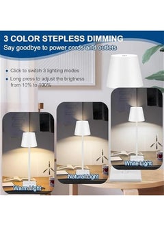 HOOKOR Cordless Table Lamp,Portable LED Desk Lamp Battery Operated Table Light 5000mAh 3 Color Dimming Rechargeable White Touch Lamps for Bedrooms Restaurant Bedroom Bars Camping (White)  - Image 3