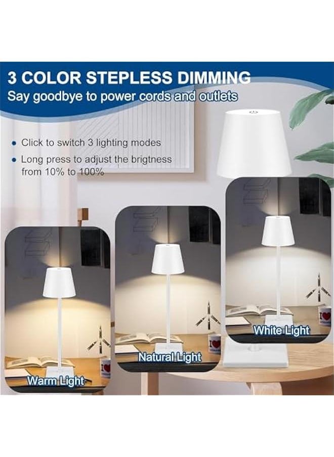 HOOKOR Cordless Table Lamp,Portable LED Desk Lamp Battery Operated Table Light 5000mAh 3 Color Dimming Rechargeable White Touch Lamps for Bedrooms Restaurant Bedroom Bars Camping (White)  - Image 3