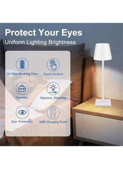 HOOKOR Cordless Table Lamp,Portable LED Desk Lamp Battery Operated Table Light 5000mAh 3 Color Dimming Rechargeable White Touch Lamps for Bedrooms Restaurant Bedroom Bars Camping (White)  - Image 4