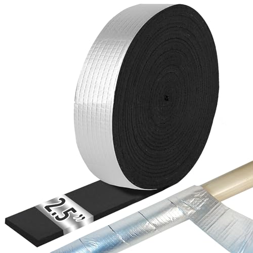 FUYITE Pipe Insulation Tape Roll, 2.5" Wide X 32.8 Ft Outdoor Pipe Foam Insulation Tape with Aluminum Foil, Self Adhesive Pipe Insulation Wrap for Hot and Cold Water Pipe Insulation in Winter - Image 1