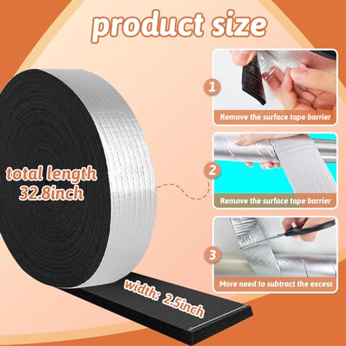 FUYITE Pipe Insulation Tape Roll, 2.5" Wide X 32.8 Ft Outdoor Pipe Foam Insulation Tape with Aluminum Foil, Self Adhesive Pipe Insulation Wrap for Hot and Cold Water Pipe Insulation in Winter - Image 3