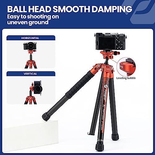 Fotopro Carbon Fiber Tripod 1.7lbs Ultralight 62 Inch Portable Compact Travel Tripod for Camera DSLR Load up to 22lbs X-Aircross 3 Lite Orange - Image 4