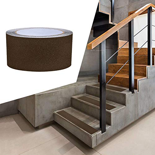 ONTWIE 2 Inch X 30 Foot Non Slip Safety Grip Tape for Stairs Steps Non Skid Tread High Traction Friction/Strong Grip Abrasive Adhesive Hazard Caution Tape- Brown (2" Width, Brown)… - Image 1