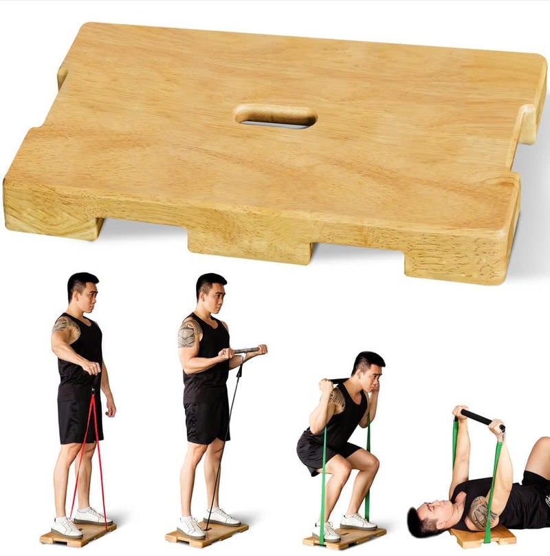 SIEUSALEVN (Patent: D1088151) Wood Fitness Board, Exercise Platform or Wooden Exercise Board for Resistance Band Exercises, Resistance Band Workout, Stretching, Strength, Flexibility and Balance for Body HomeGym - Image 1