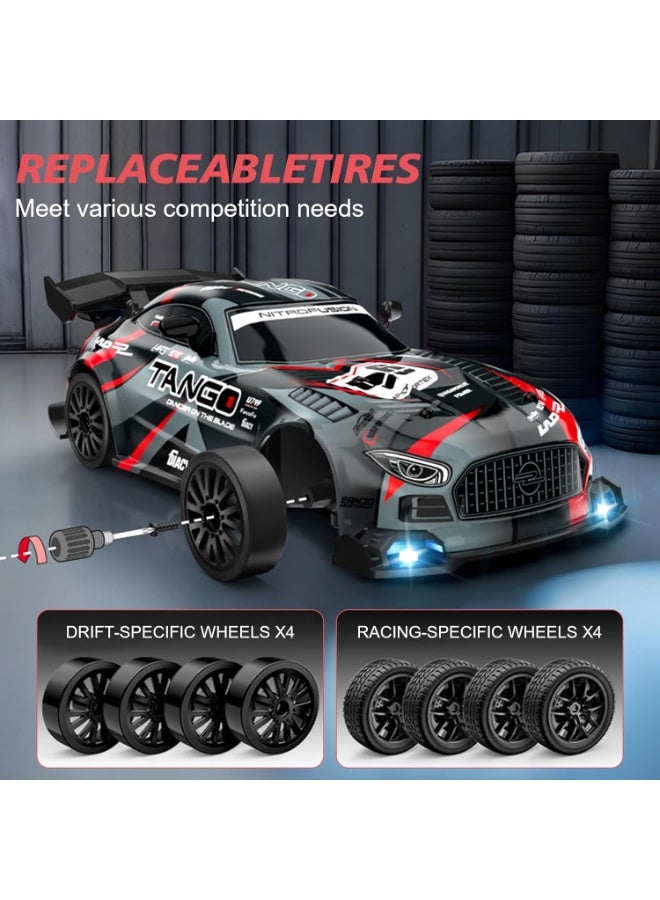 LBMT سيارة سباق RC بمقياس 1:24 مع بطارية قابلة لإعادة الشحن،سيارة سباق رياضية عالية السرعة 2.4 جيجا هرتز مع أضواء LED وعجلات سباق وانجراف، لعبة سباق RC للأولاد والبنات والأطفال (أسود) - Image 2