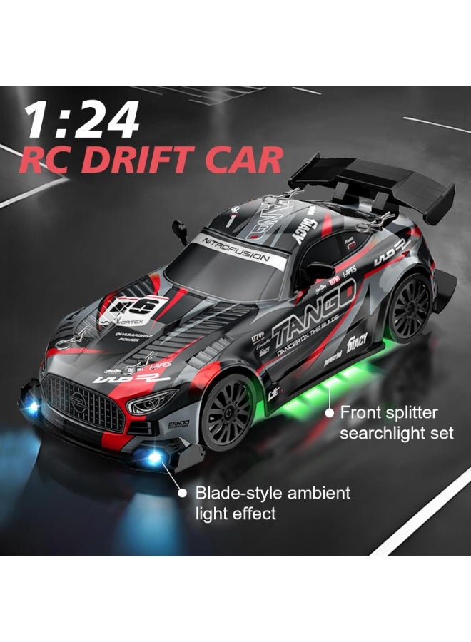 LBMT سيارة سباق RC بمقياس 1:24 مع بطارية قابلة لإعادة الشحن،سيارة سباق رياضية عالية السرعة 2.4 جيجا هرتز مع أضواء LED وعجلات سباق وانجراف، لعبة سباق RC للأولاد والبنات والأطفال (أسود) - Image 4