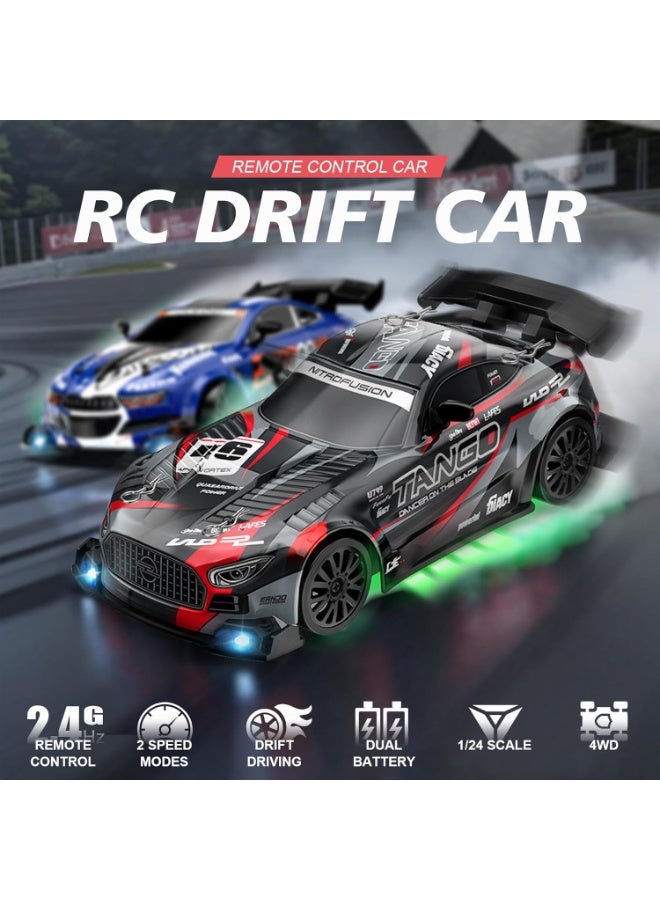 LBMT سيارة سباق RC بمقياس 1:24 مع بطارية قابلة لإعادة الشحن،سيارة سباق رياضية عالية السرعة 2.4 جيجا هرتز مع أضواء LED وعجلات سباق وانجراف، لعبة سباق RC للأولاد والبنات والأطفال (أسود) - Image 3