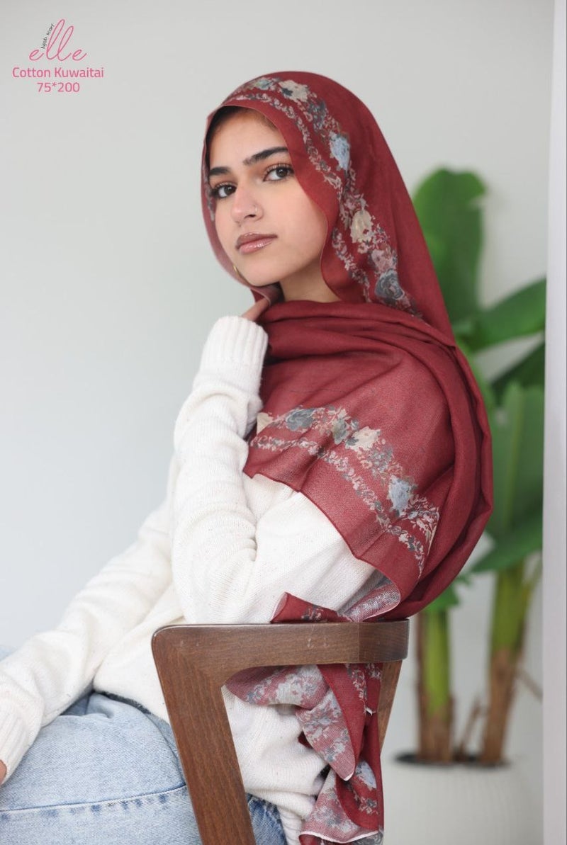 طرحة وشاح حجاب إسلامي قطن كويتي فاخر للنساء – للمناسبات والاستخدام اليومي – مقاس 200 × 75 سم