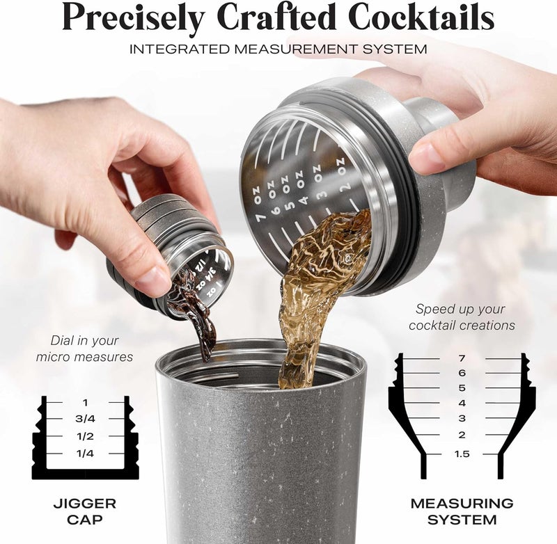 Bare Barrel Insulated Cocktail Shaker Set | Double Wall Stainless Steel | Martini Shaker for Home Bar Bartending | Built-in Drink Measurement System & Strainer, Travel Bag, 35 Recipes | Gift Set (Antique Silver) - Image 5