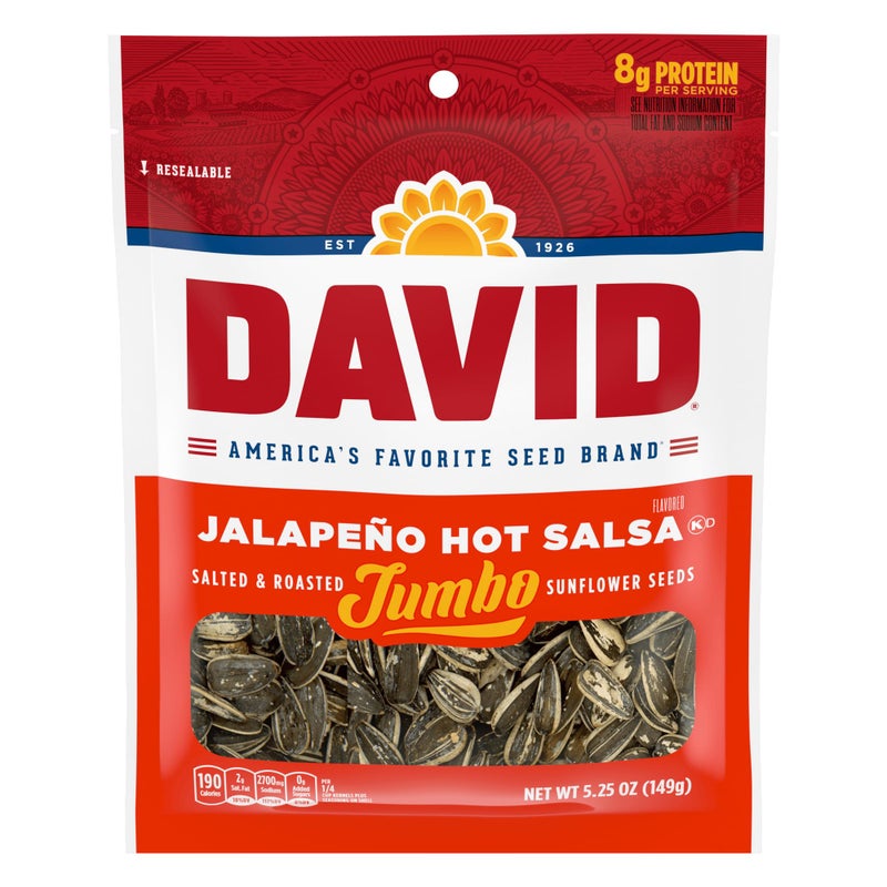 DAVID SEEDS Roasted and Salted Jalapeo Hot Salsa Jumbo Sunflower Seeds Keto Friendly 525 oz 12 Pack
