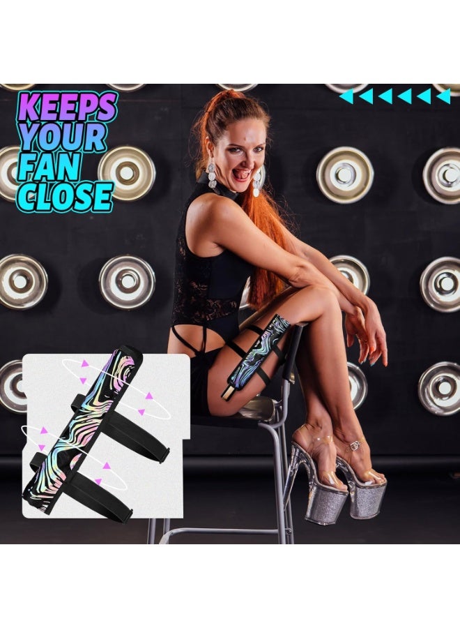 KASTWAVE Summer Rave Fan Holster Rave Fan Holder Folding Hand Fan Pouch Foldable Fan Sleeves with Waist Belt for Thigh Party - Vortex Style  - Image 5