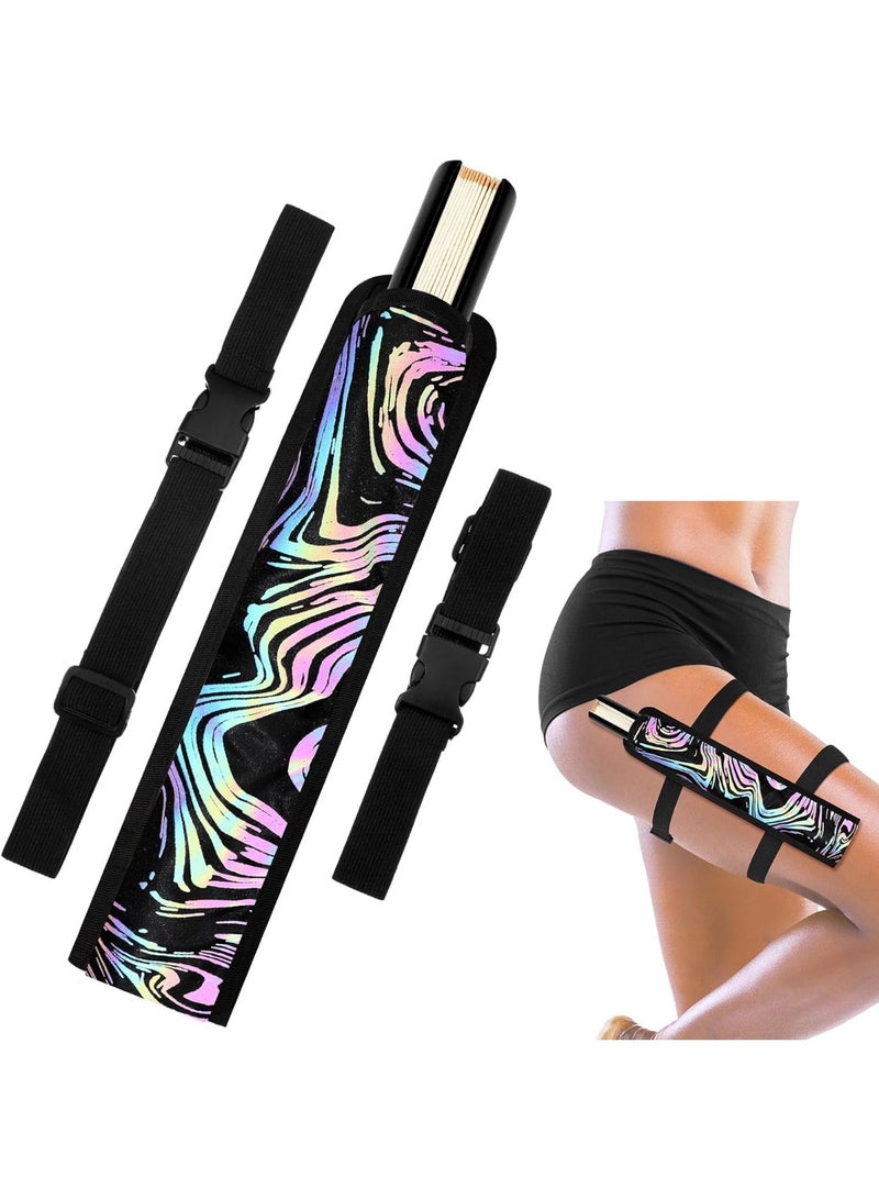 KASTWAVE Summer Rave Fan Holster Rave Fan Holder Folding Hand Fan Pouch Foldable Fan Sleeves with Waist Belt for Thigh Party - Vortex Style  - Image 1