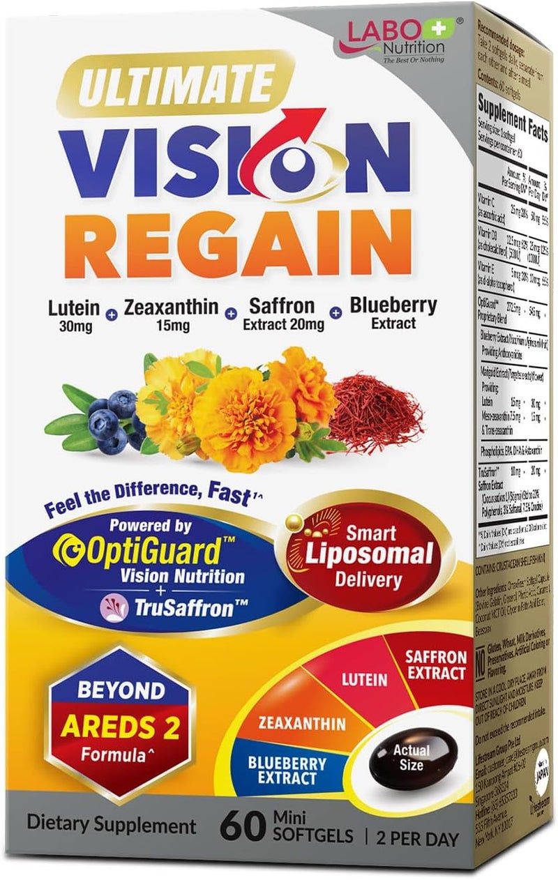 LABO Nutrition Ultimate VisionREGAIN Eye Vitamin Beyond AREDS 2 Formula with Lutein Zeaxanthin Saffron Extract Blueberry for Macular and Retinal Health Eye Fatigue Night Vision Support 60 Counts - Image 1