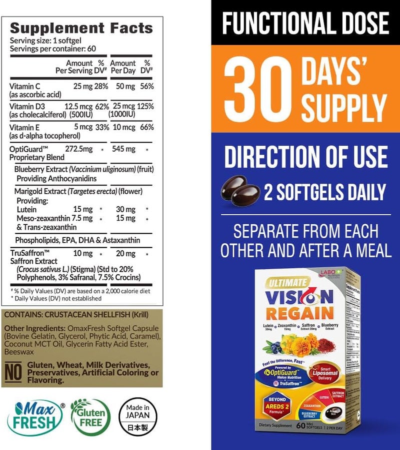 LABO Nutrition Ultimate VisionREGAIN Eye Vitamin Beyond AREDS 2 Formula with Lutein Zeaxanthin Saffron Extract Blueberry for Macular and Retinal Health Eye Fatigue Night Vision Support 60 Counts - Image 2