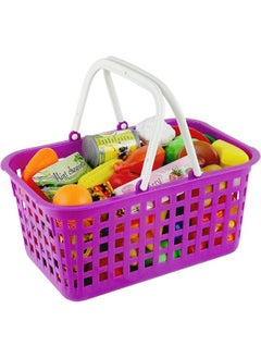Click N' Play Pretend Food & Grocery Cart For Kids - Basket Toy Set For Kids & Toddlers 3+, 32Pcs Plastic Fruits & Vegetables + Shopping Cart For Easy Storage - Play Store, Fake Food Play Set  - Image 1